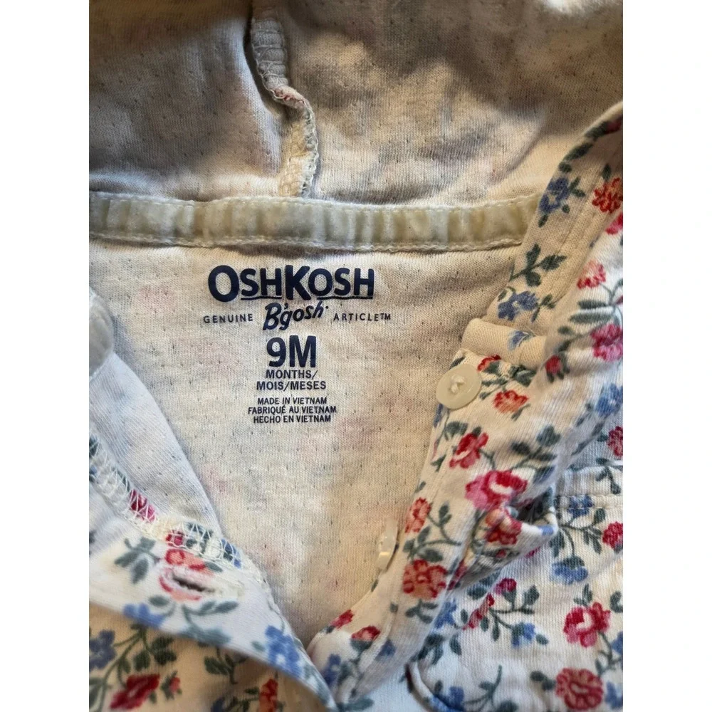 OshKosh B'gosh Baby Girls Cream Floral Hooded Henley Bodysuit 9M